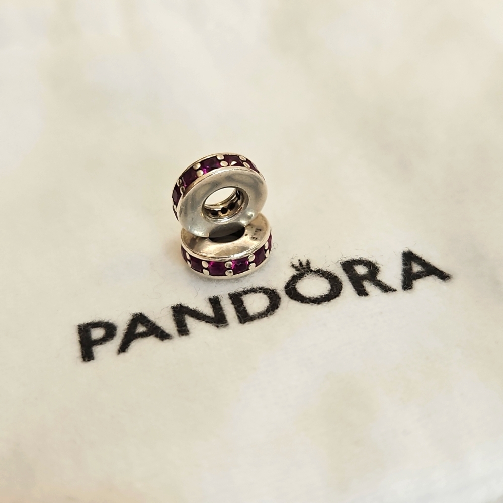 2 Pandora Sterling Silver Eternity Ruby CZ Spacers 925 ALE